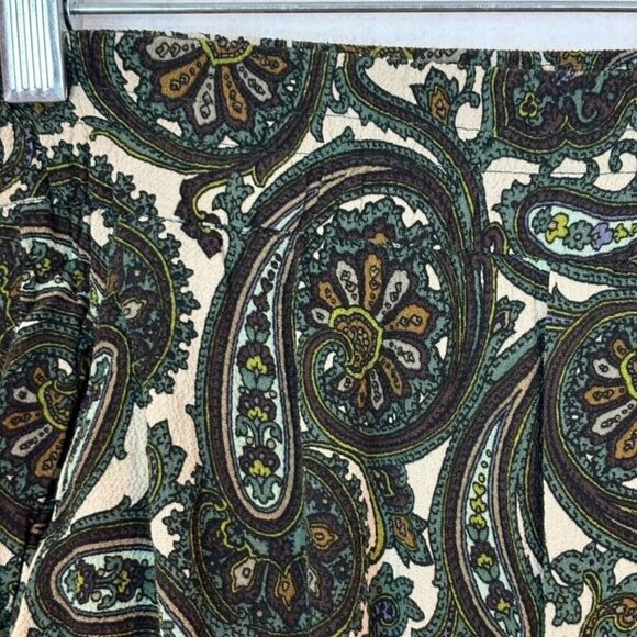 Zara Women's Pull on Green Paisley Pleated Pants Size XS Bohemian Straight Leg - Picture 4 of 14